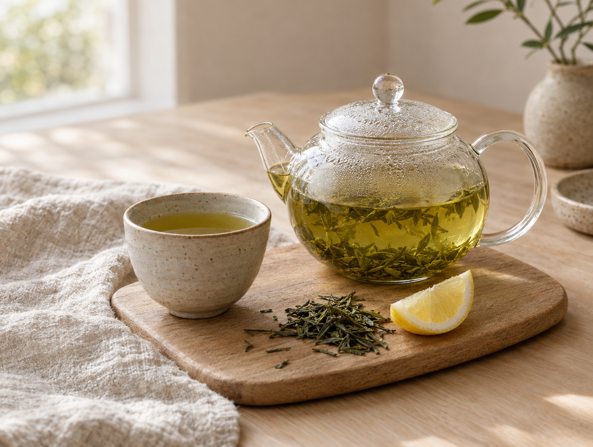 Cup of green tea with lemon