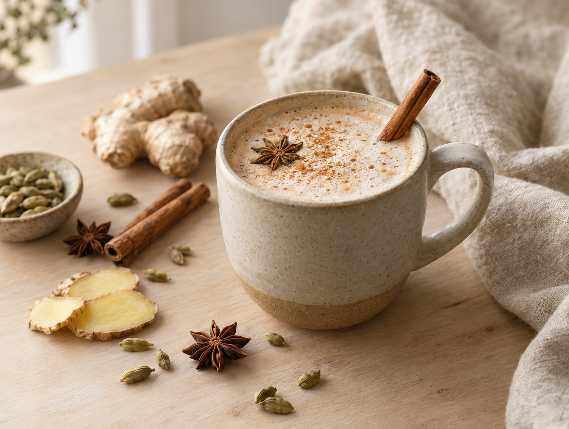 Warm spiced chai latte