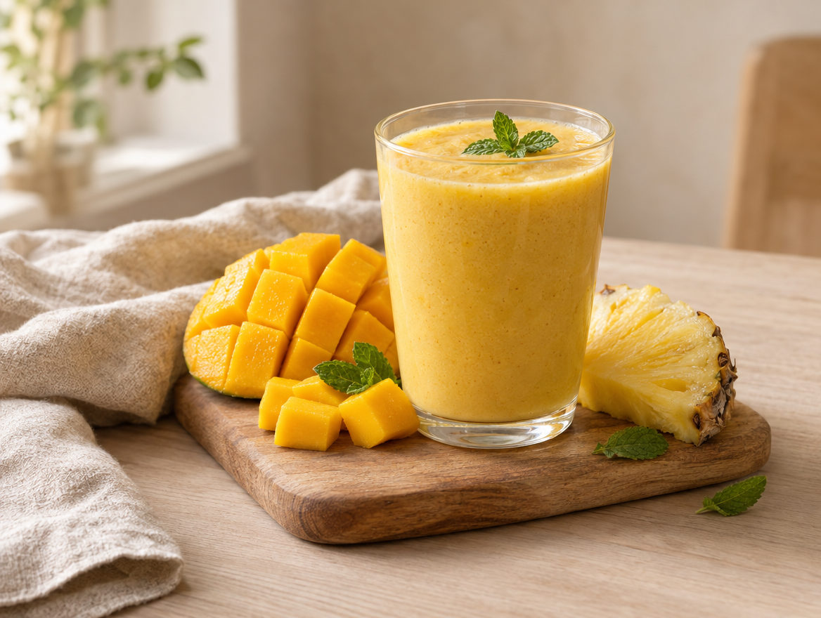 Mango and pineapple fruit smoothie