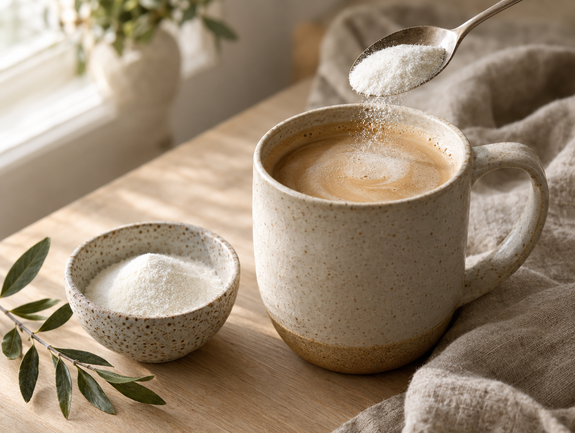 Morning coffee with collagen powder