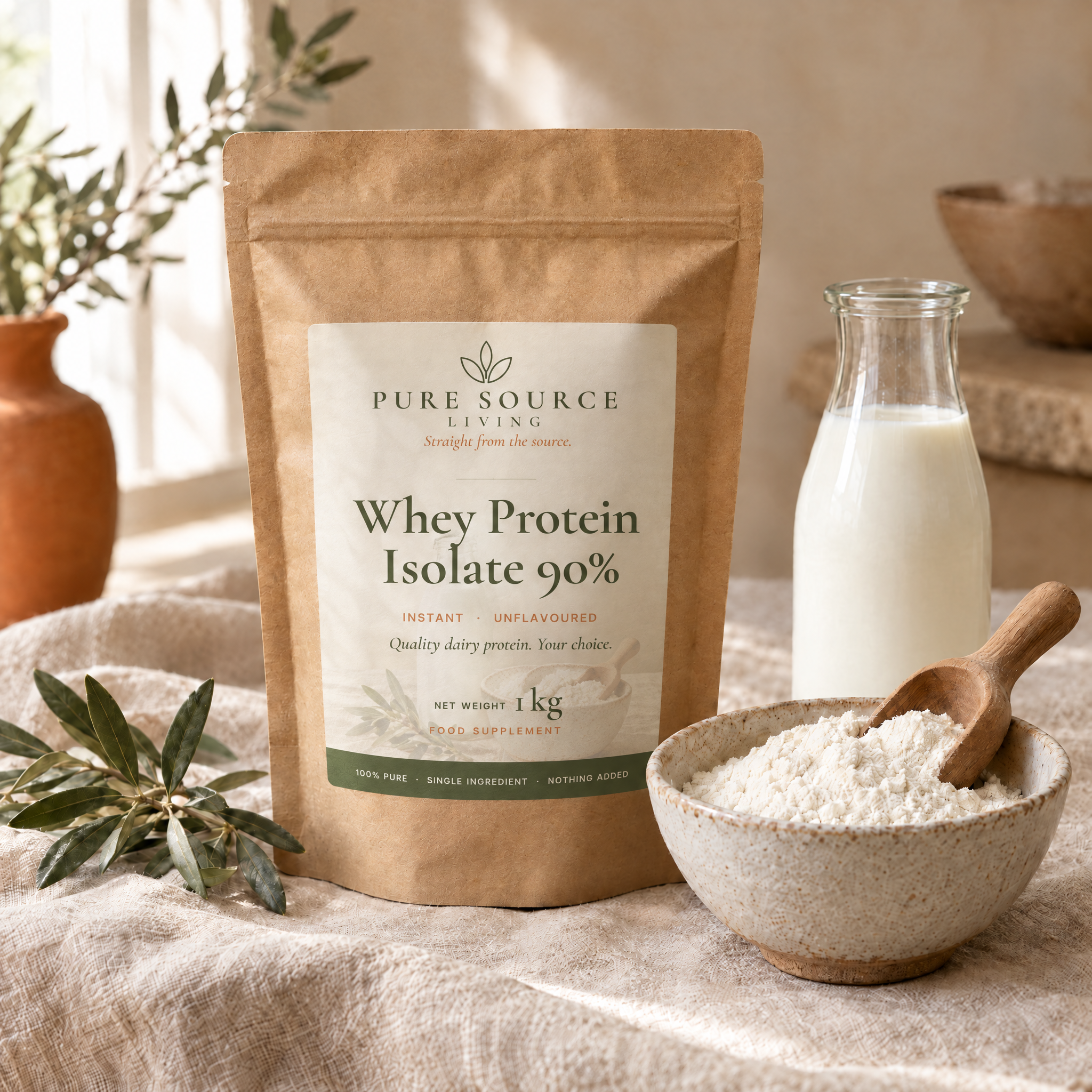 Pure Source Living Whey Protein Isolate 90% – 1 kg pouch