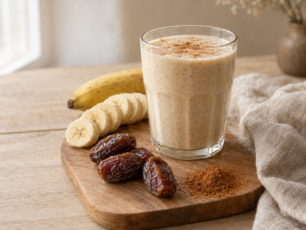 Banana and date smoothie with milk