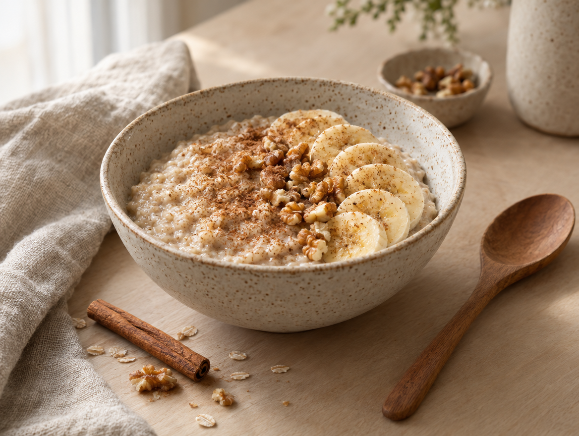 Bowl of protein oats with cinnamon