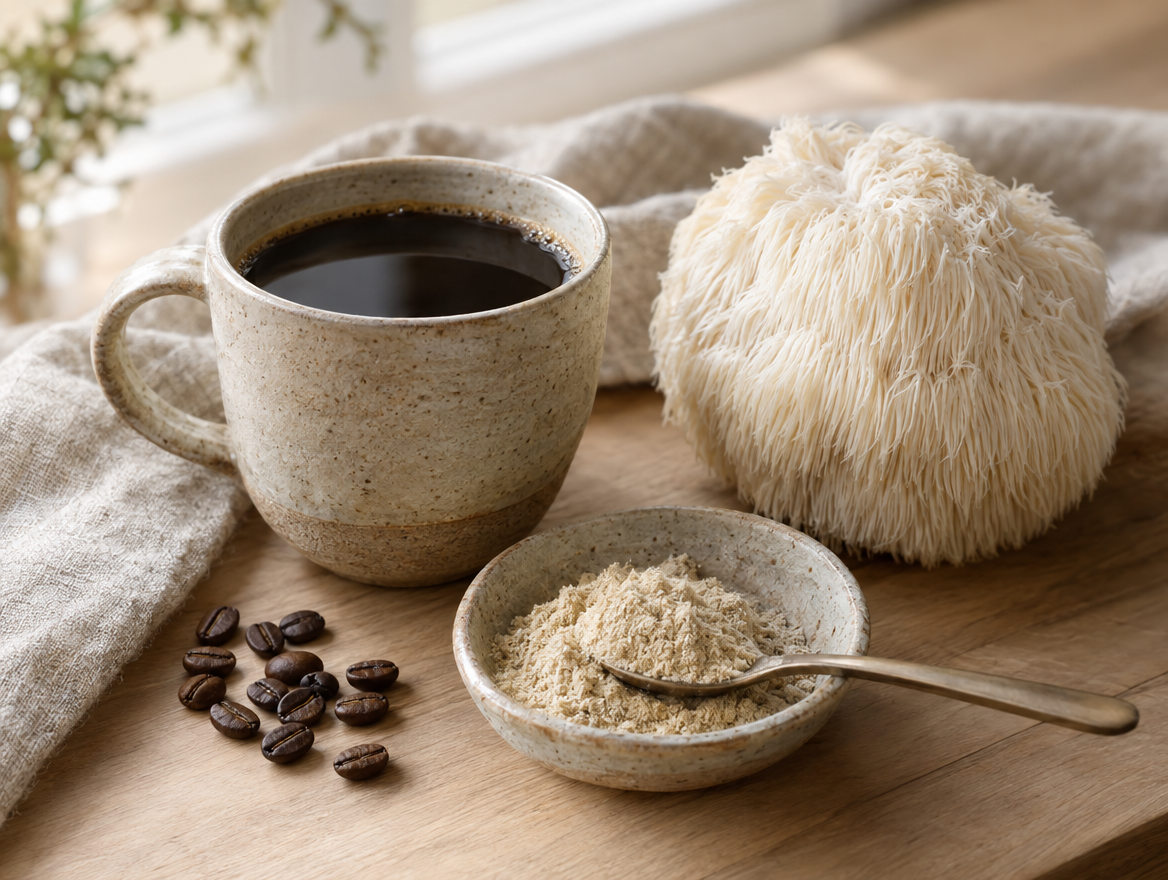 Morning coffee with Lion's Mane powder