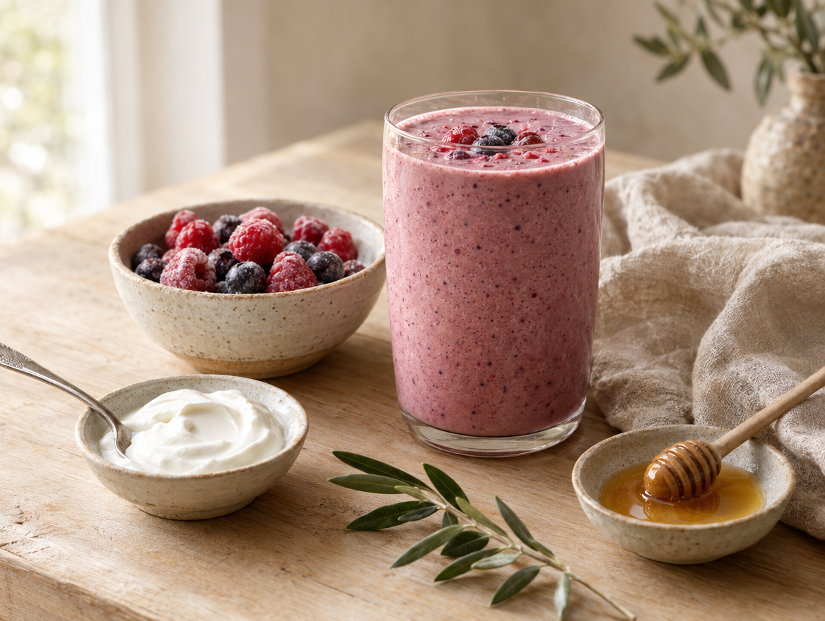 Berry smoothie with yoghurt and honey