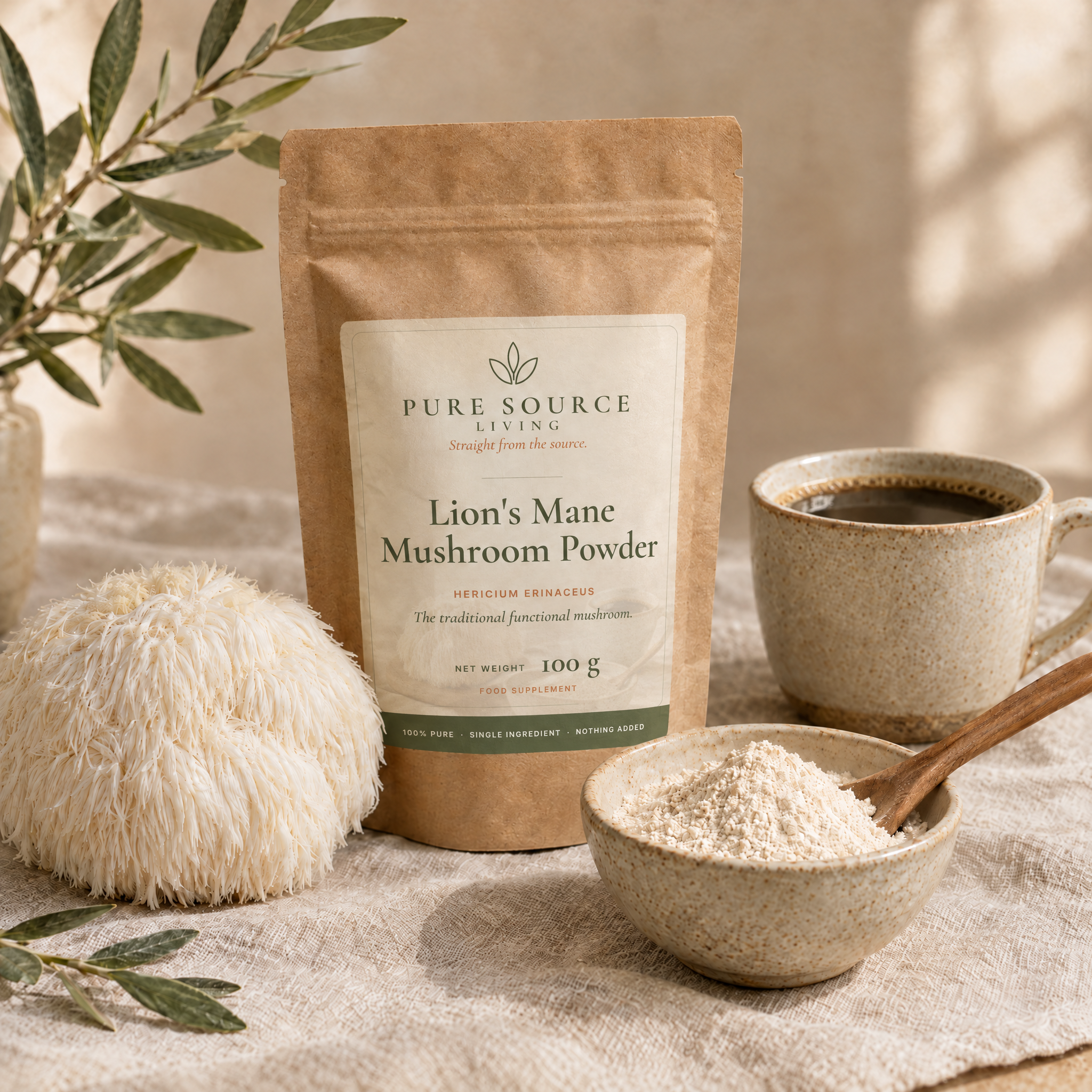 Pure Source Living Lion's Mane Mushroom Powder – 100 g pouch