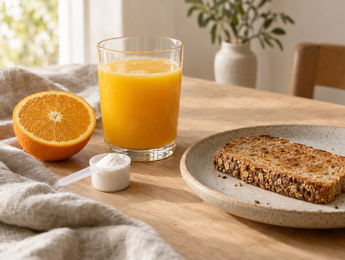 Glass of orange juice with breakfast