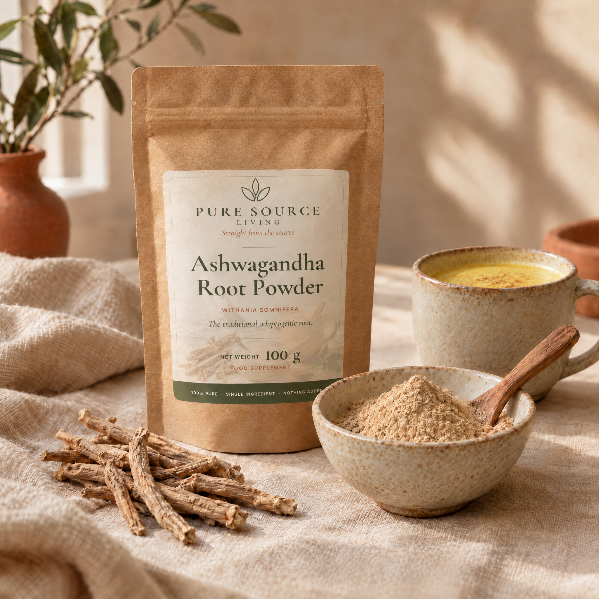 Pure Source Living Ashwagandha Root Powder – 100 g pouch